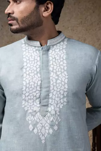 Blue embroidered cotton kurta pajama