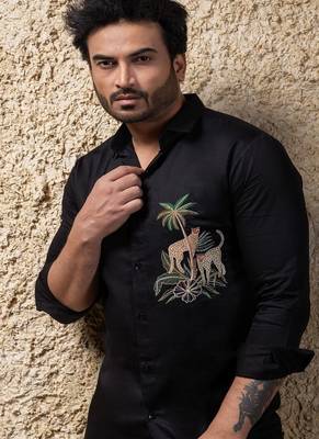 Black embroidered cotton shirt 2