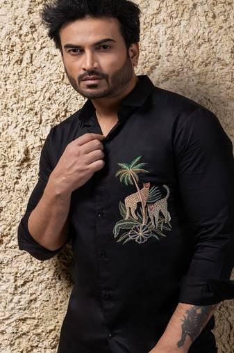 Black embroidered cotton shirt