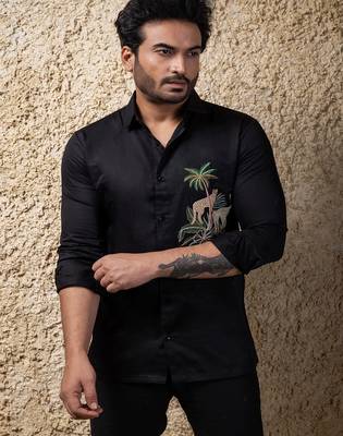 Black embroidered cotton shirt 3