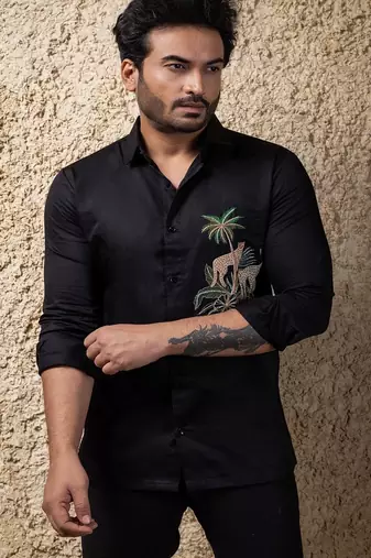 Black embroidered cotton shirt