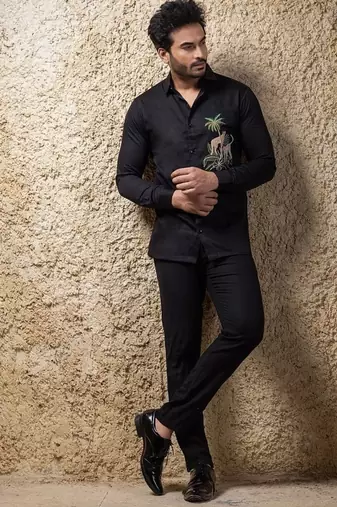 Black embroidered cotton shirt