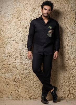 Black embroidered cotton shirt 1