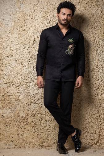 Black embroidered cotton shirt