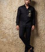 Black embroidered cotton shirt