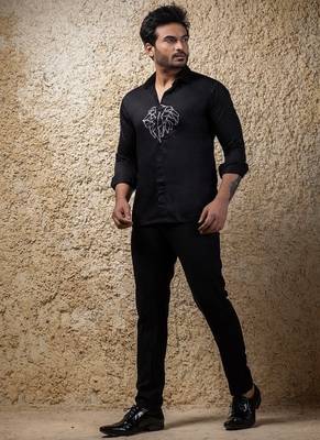 Black embroidered cotton shirt 2