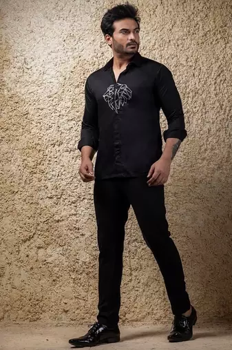 Black embroidered cotton shirt