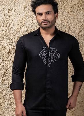 Black embroidered cotton shirt 3