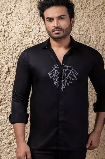 Black embroidered cotton shirt