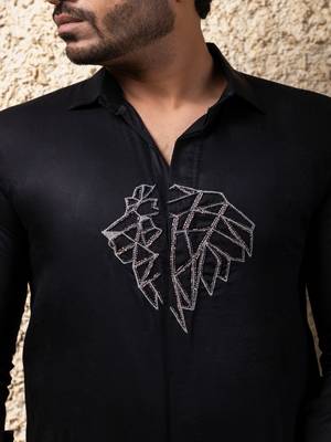Black embroidered cotton shirt 4