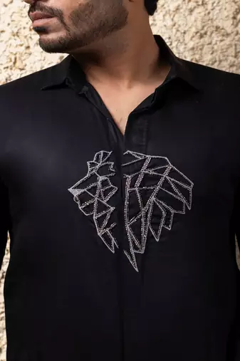 Black embroidered cotton shirt