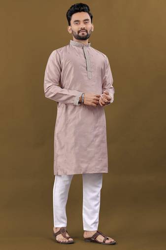 Silver jari with embroidery buti designer soft cotton kurta pyjama for men's