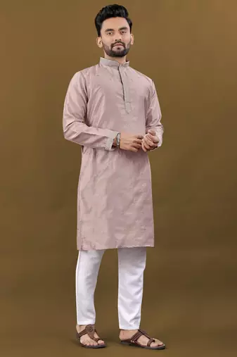 Silver jari with embroidery buti designer soft cotton kurta pyjama for men's