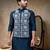 Blue embroidered cotton silk nehru jacket