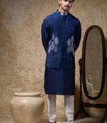 Blue embroidered cotton silk nehru jacket