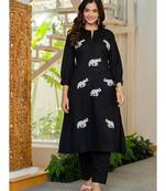 Women Ethnic Embroidery Pure Cotton Kurta with Trouser
