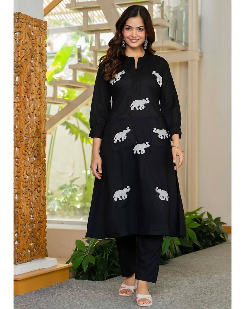 Women Ethnic Embroidery Pure Cotton Kurta with Trouser