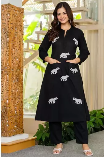 Women Ethnic Embroidery  Cotton Kurta with Trouser