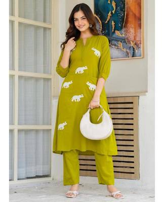 Women Ethnic Embroidery  Cotton Kurta with Trouser 1
