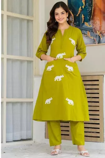 Women Ethnic Embroidery  Cotton Kurta with Trouser