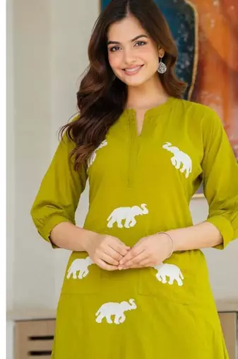 Women Ethnic Embroidery  Cotton Kurta with Trouser