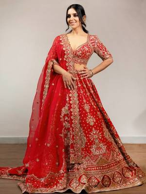 Trendmalls Satin Embroidery with Golden Sequin work Lehenga Choli with Dupatta - Bridal Lehenga Choli for Women 1