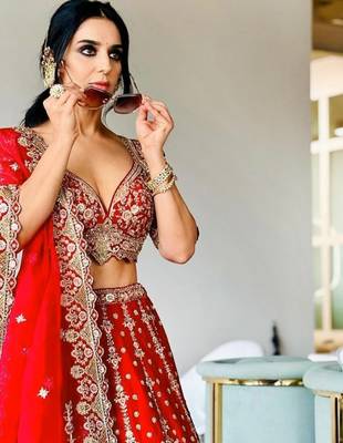 Trendmalls Satin Embroidery with Golden Sequin work Lehenga Choli with Dupatta - Bridal Lehenga Choli for Women 4