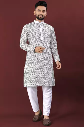 Traditional lucknowi concept embroidery work kurta pyjama for men's