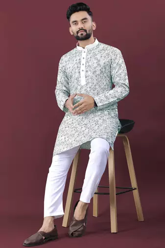 Traditional lucknowi concept embroidery work kurta pyjama for men's