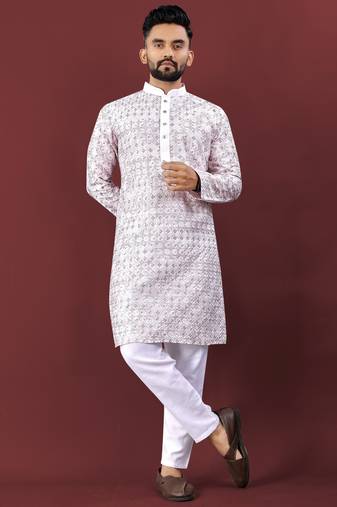 Traditional lucknowi concept embroidery work kurta pyjama for men's