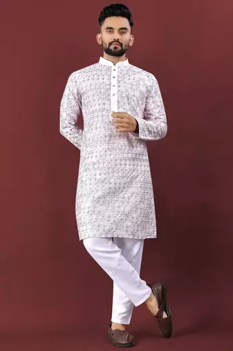 Traditional lucknowi concept embroidery work kurta pyjama for men's