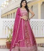 Trendmalls Art Silk Golden Sequin Embroidery work Lehenga Choli with Dupatta SemiStitch