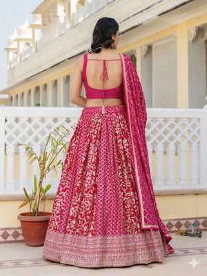Trendmalls Art Silk Golden Sequin Embroidery work Lehenga Choli with Dupatta SemiStitch 2
