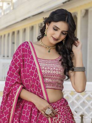 Trendmalls Art Silk Golden Sequin Embroidery work Lehenga Choli with Dupatta SemiStitch 4
