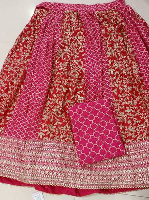 Trendmalls Art Silk Golden Sequin Embroidery work Lehenga Choli with Dupatta SemiStitch 6