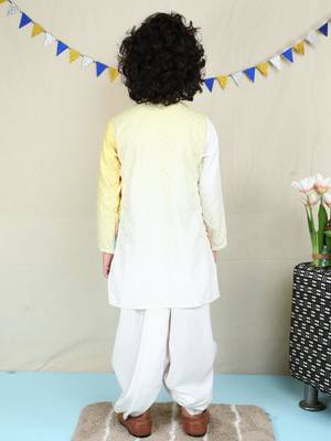 Yellow cotton woven dhoti kurta for boys 5
