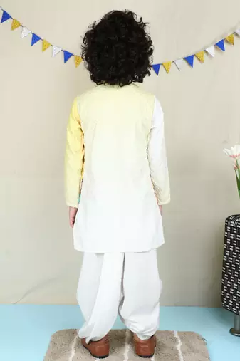 Yellow cotton woven dhoti kurta for boys
