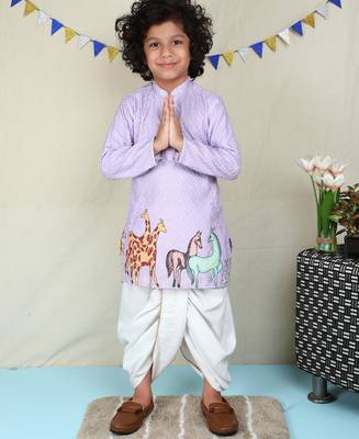 Lavender cotton woven dhoti kurta for boys 1