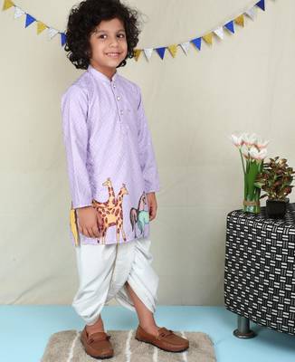 Lavender cotton woven dhoti kurta for boys 3