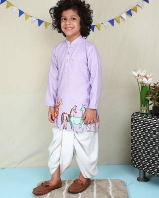 Lavender cotton woven dhoti kurta for boys 4