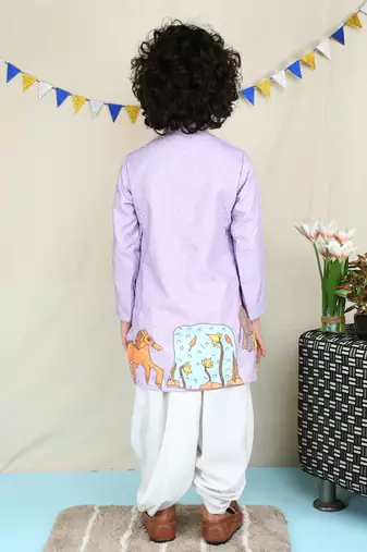 Lavender cotton woven dhoti kurta for boys