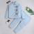 Blue cotton woven shirt and pant set for boys