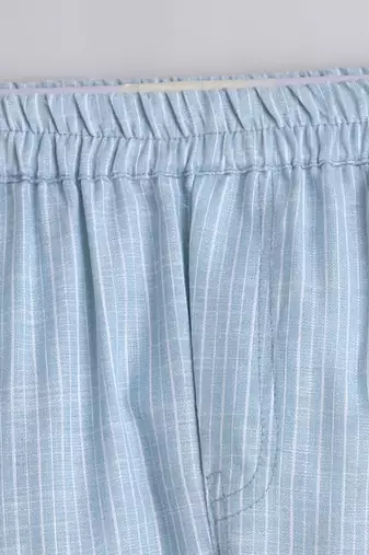 Blue cotton woven shirt and pant set for boys