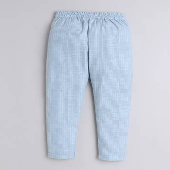 Blue cotton woven shirt and pant set for boys 3