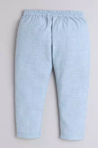 Blue cotton woven shirt and pant set for boys