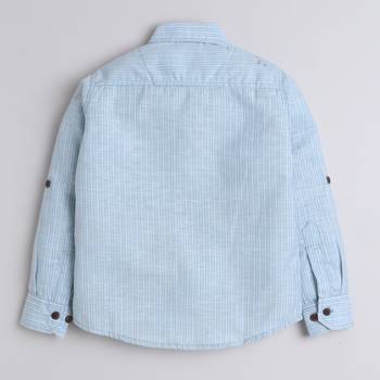 Blue cotton woven shirt and pant set for boys 4