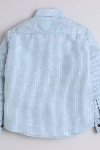 Blue cotton woven shirt and pant set for boys