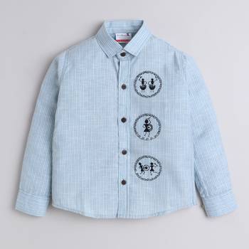Blue cotton woven shirt and pant set for boys 5