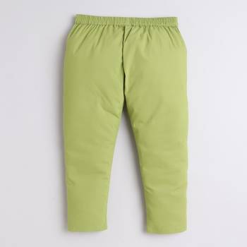 Green cotton woven shirt and pant set for boys 2