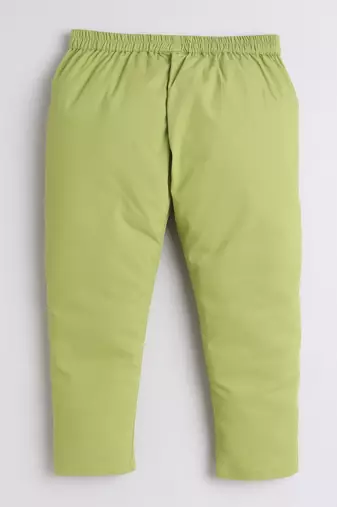Green cotton woven shirt and pant set for boys